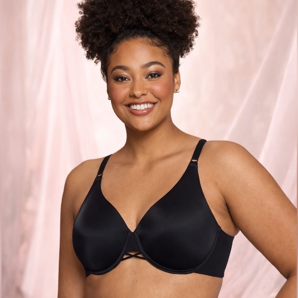Vanity Fair 38DDD Bra Black 2 Ply Back Smoothing Underwire Full Figure 76571